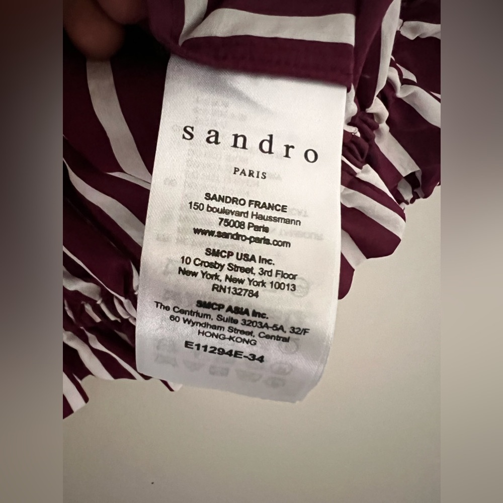 Sandro Striped Ranja Off The Shoulder Crop Top Blouse Size 2 - Picture 5 of 9
